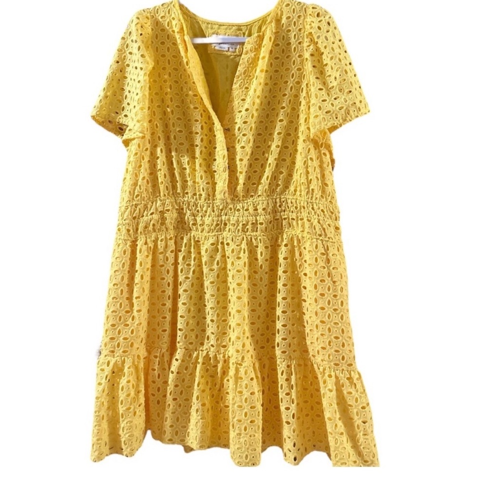 Anthropologie Somerset Mini Dress Eyelet Yellow 2X Boho sunshine brunch summer